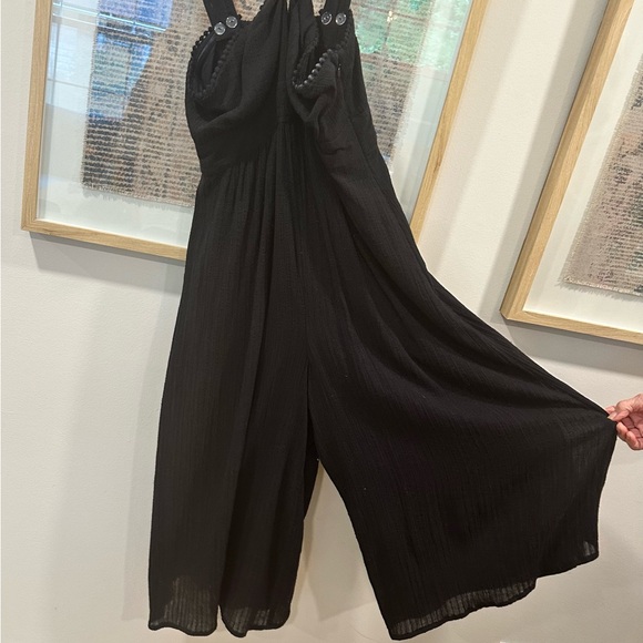 Maeve Black Textured Jumper Romper 6 Wide Leg Halter Sleeveless Boho Twist - Picture 5 of 8